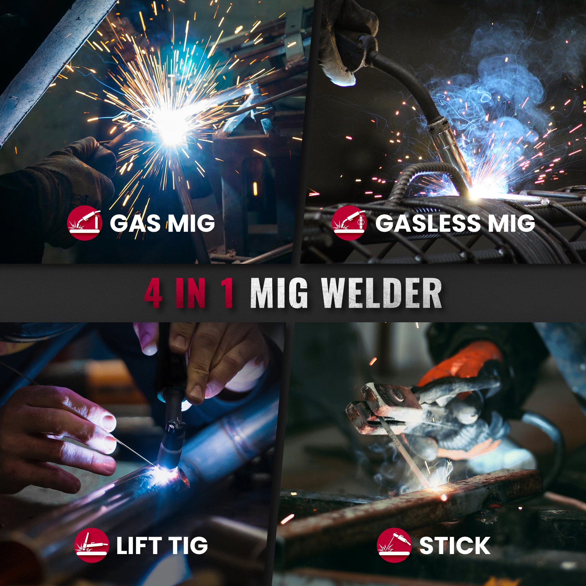 Portable 110/220V 4-in-1 MIG Welder – MIG, Flux Core, Stick, Lift