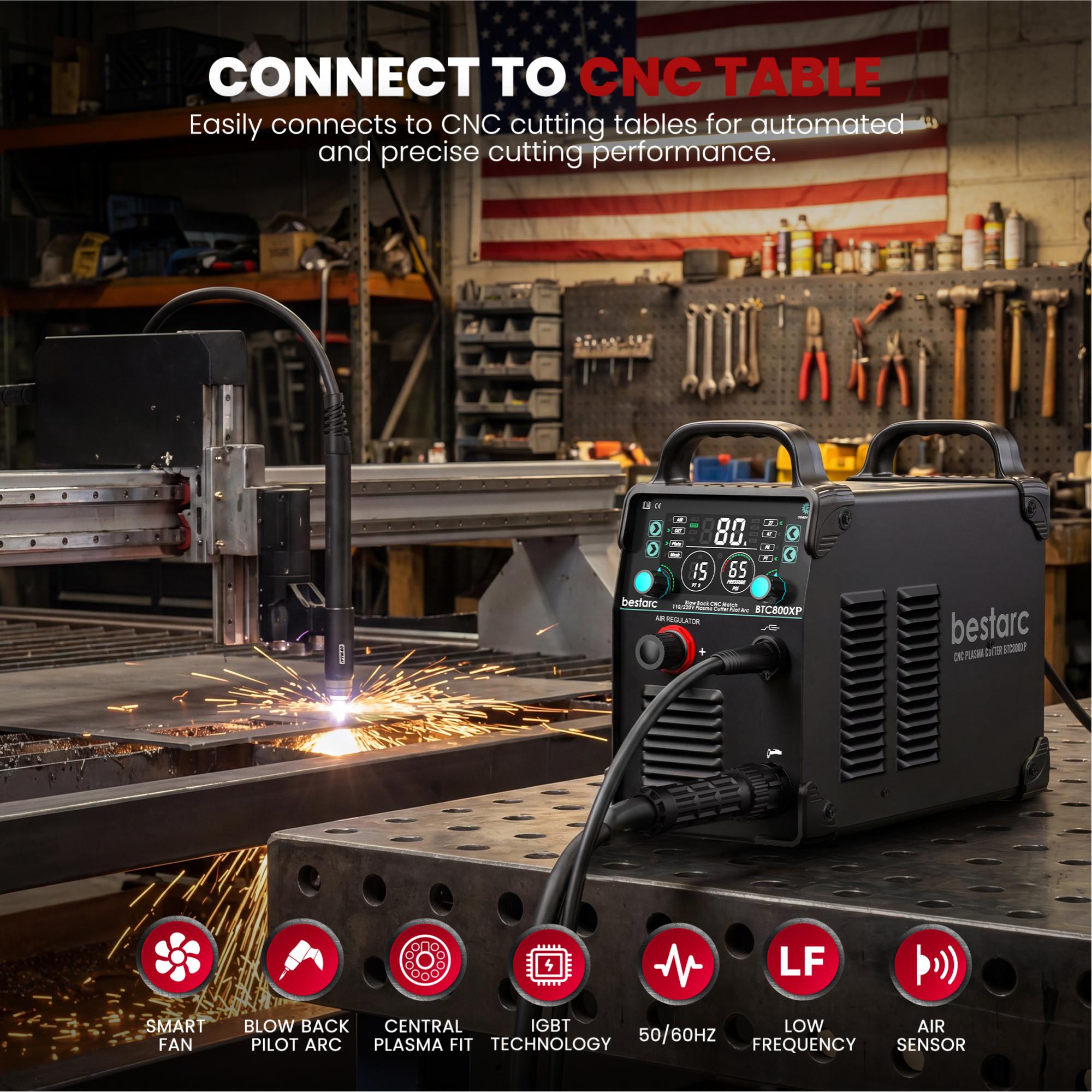 110V/220V Dual Voltage Non-HF CNC Plasma Cutter, 80A Blow Back