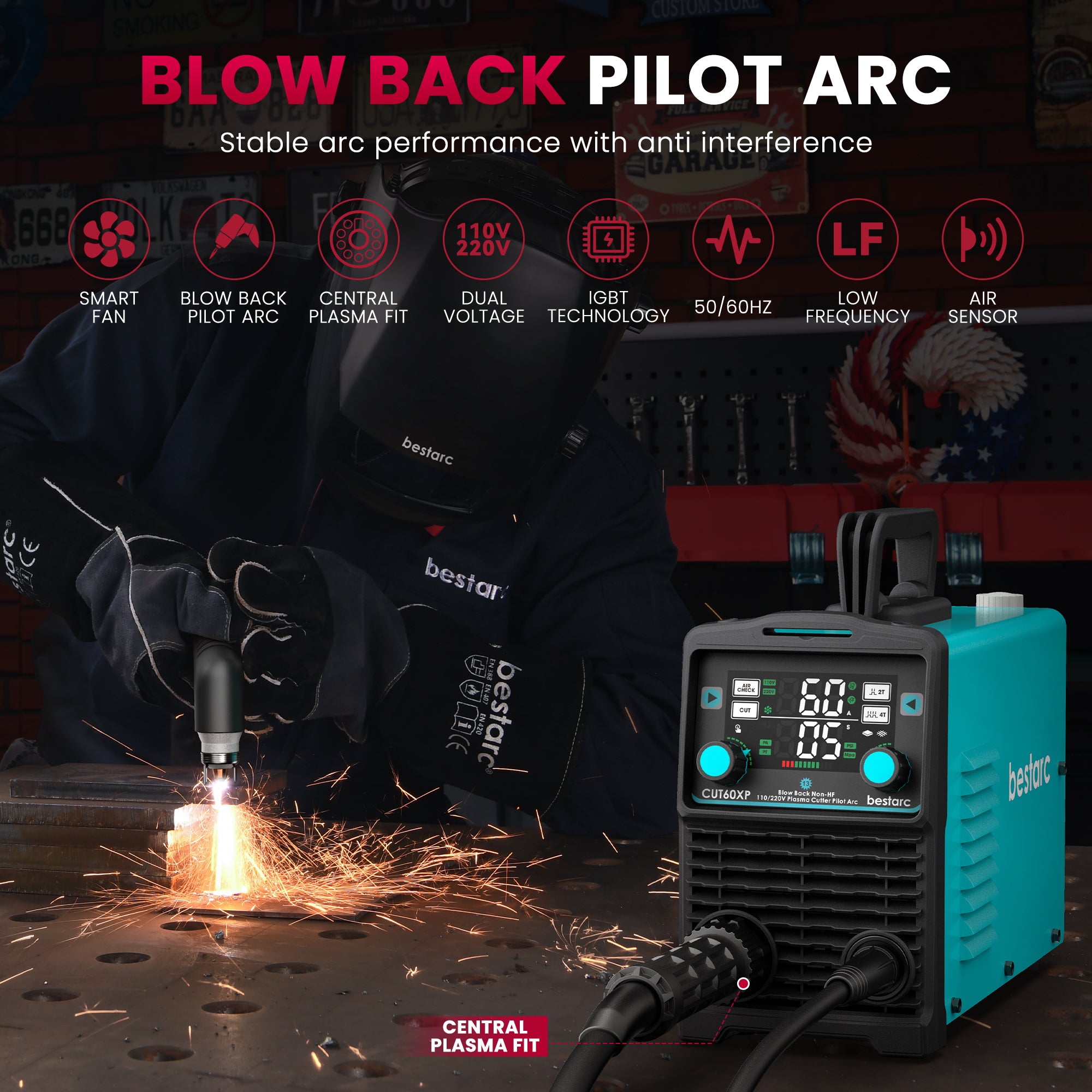 bestarc CUT60XP 60A Non-HF Pilot Arc Plasma Cutter 110/220V Dual