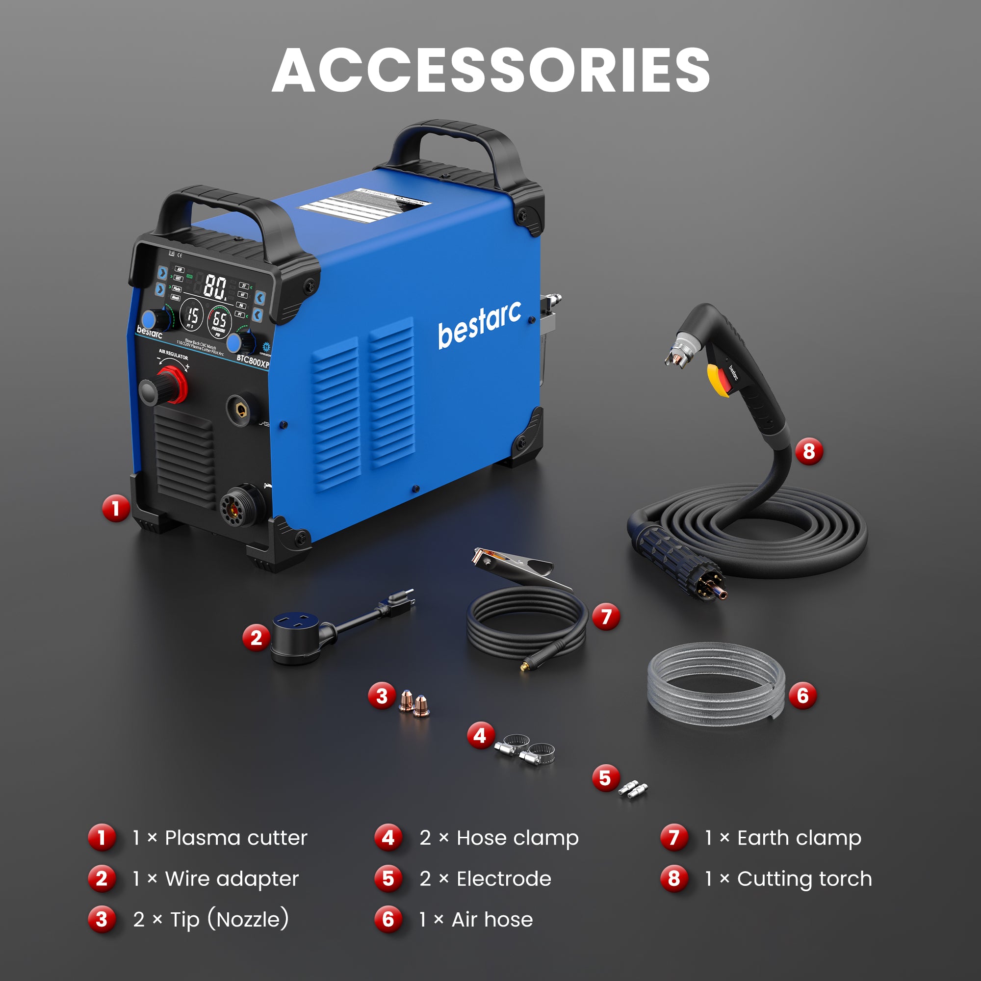 110V/220V Dual Voltage Non-HF CNC Plasma Cutter, 80A Blow Back