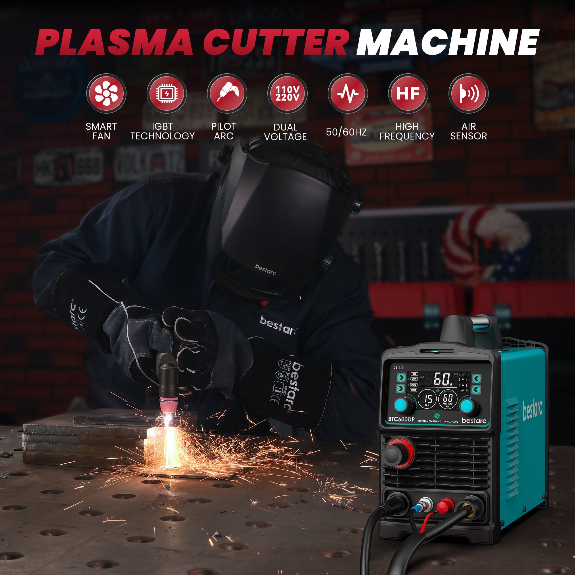 bestarc 60A BTC600DP 13GEN Pilot Arc Plasma Cutter 110/220V Dual
