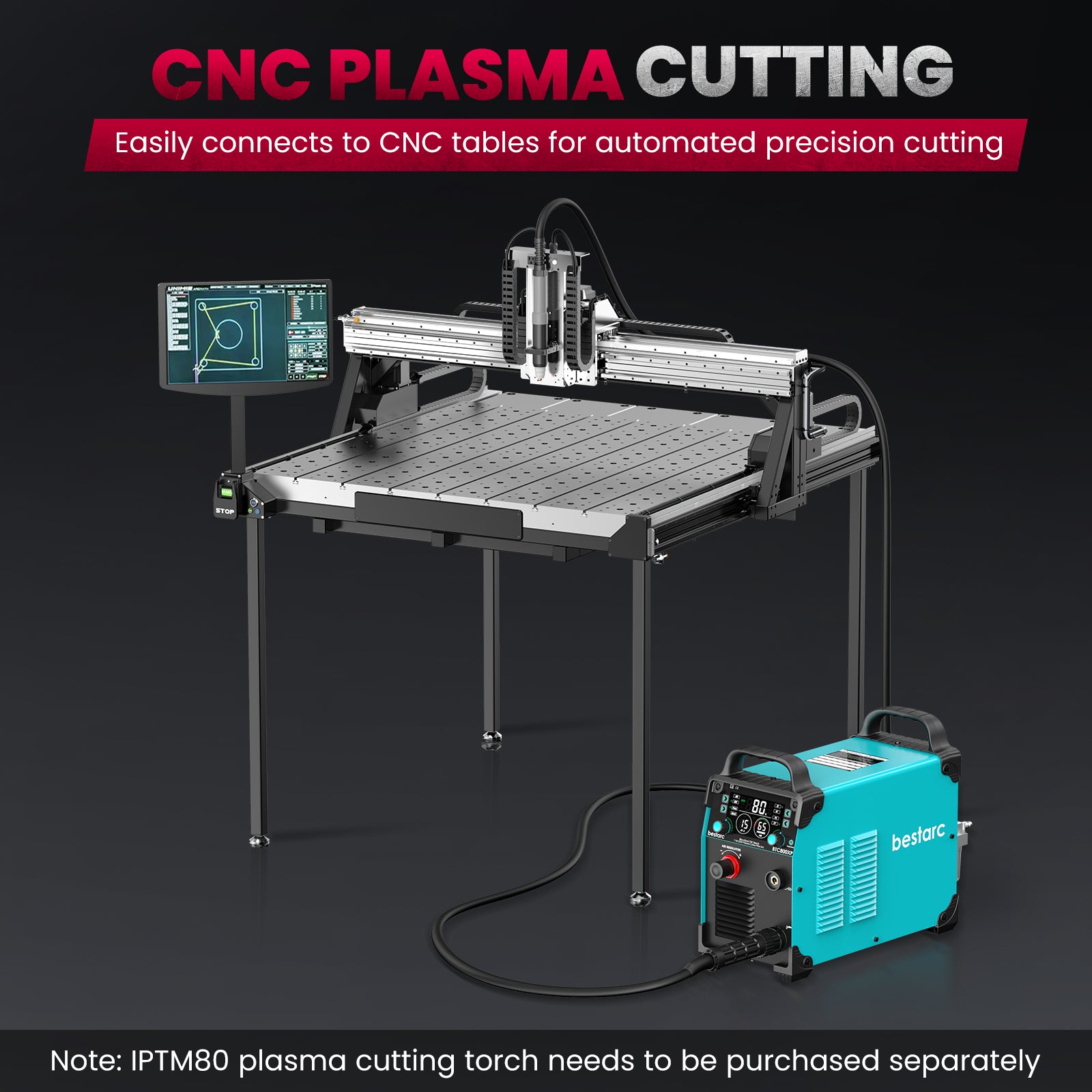 110V/220V Dual Voltage Non-HF CNC Plasma Cutter, 80A Blow Back