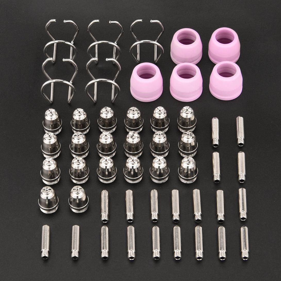 complete plasma cutting consumables including nozzles, electrodes, shield cups and retaining caps