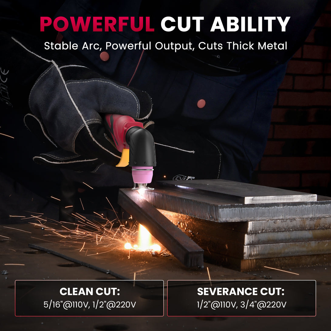 bestarc BTC500DP 8GEN plasma cutter demonstrating powerful cutting ability with stable arc, capable of clean cuts up to 1/2 inch at 220V and 5/16 inch at 110V