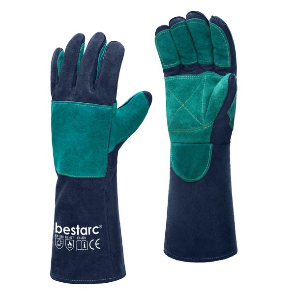 16" Leather Forge MIG Welding Gloves with Kevlar Stitching (Grey-Green)