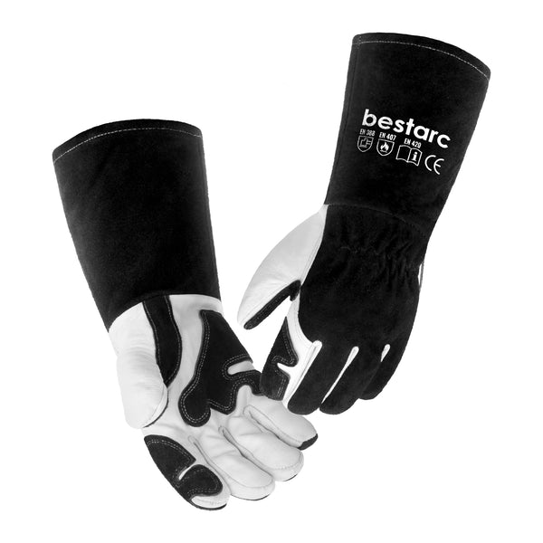14" Leather Forge MIG Welding Gloves with Kevlar Stitching (White-Black)