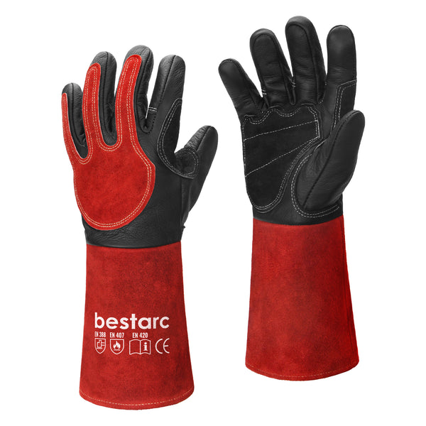 14" Leather Forge MIG Welding Gloves with Kevlar Stitching (Red-Black)