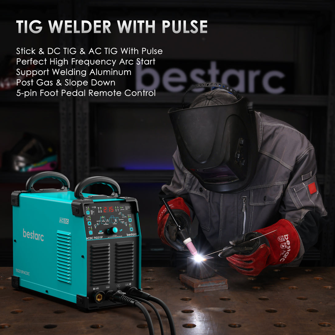 bestarc TIG215ACDC AC/DC TIG pulse welder with IGBT technology, precise heat control, and digital MCU for aluminum welding