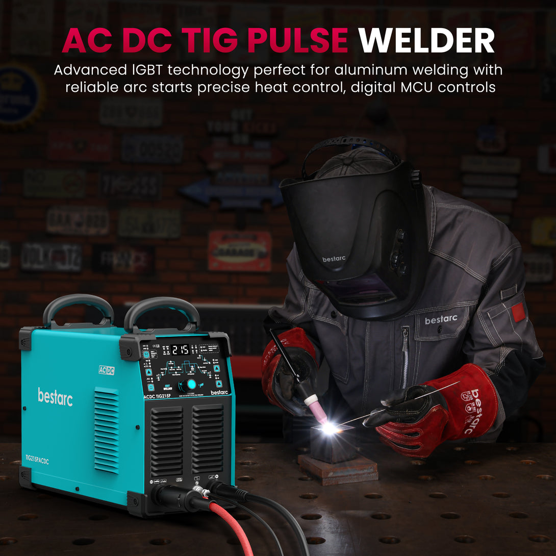 bestarc TIG215ACDC AC/DC TIG pulse welder with IGBT technology, precise heat control, and digital MCU for aluminum welding